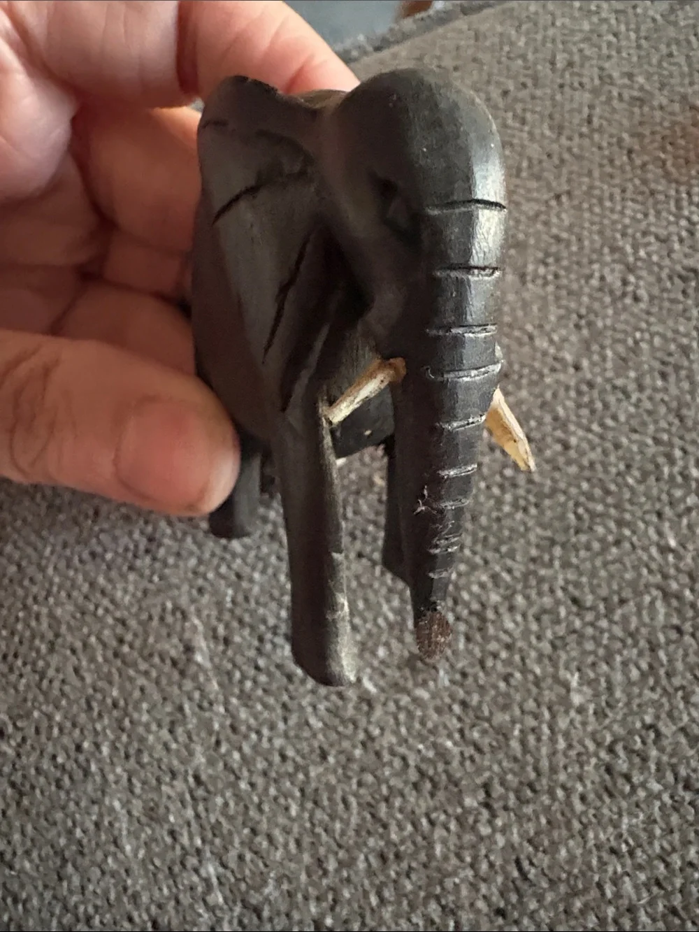 Vintage Ebony Hand Carved Elephant Figurines - Set of 3